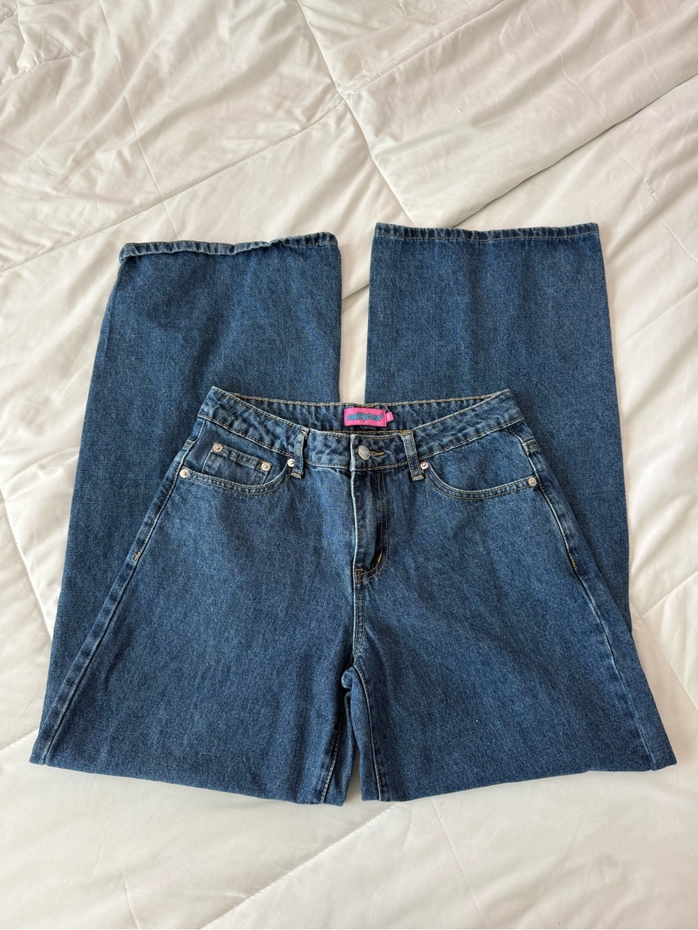 Edikted Dark Blue Barrel Wide Leg Women's Jeans